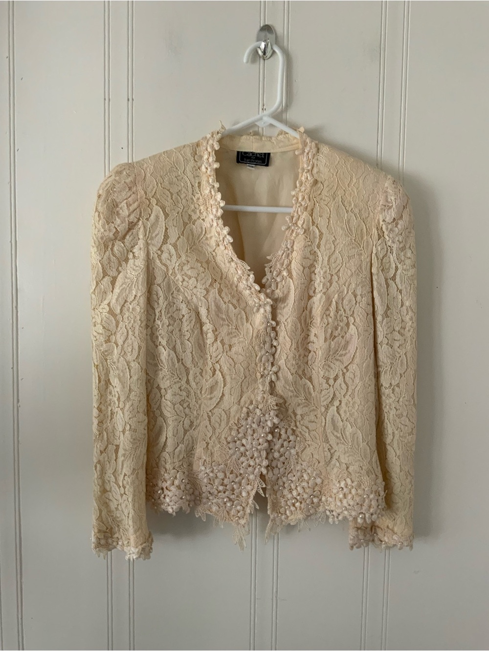Vintage Cream Lace Embellished Blazer
